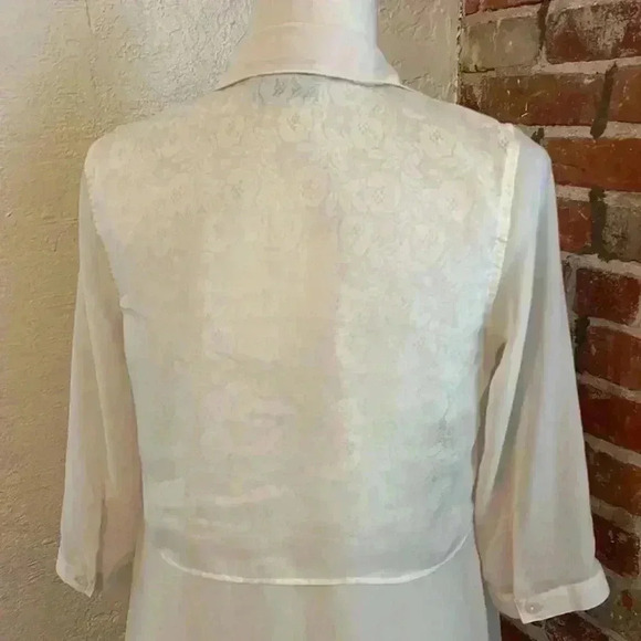 Simply Vera Wang Chiffon Sheer Button Down Blouse Lace Ivory Small - Picture 6 of 7